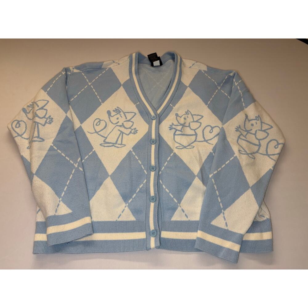 Her Universe Disney Cinderella Jaq Gus Argyle Knit Cardigan Sweater Light Blue - Picture 2 of 9